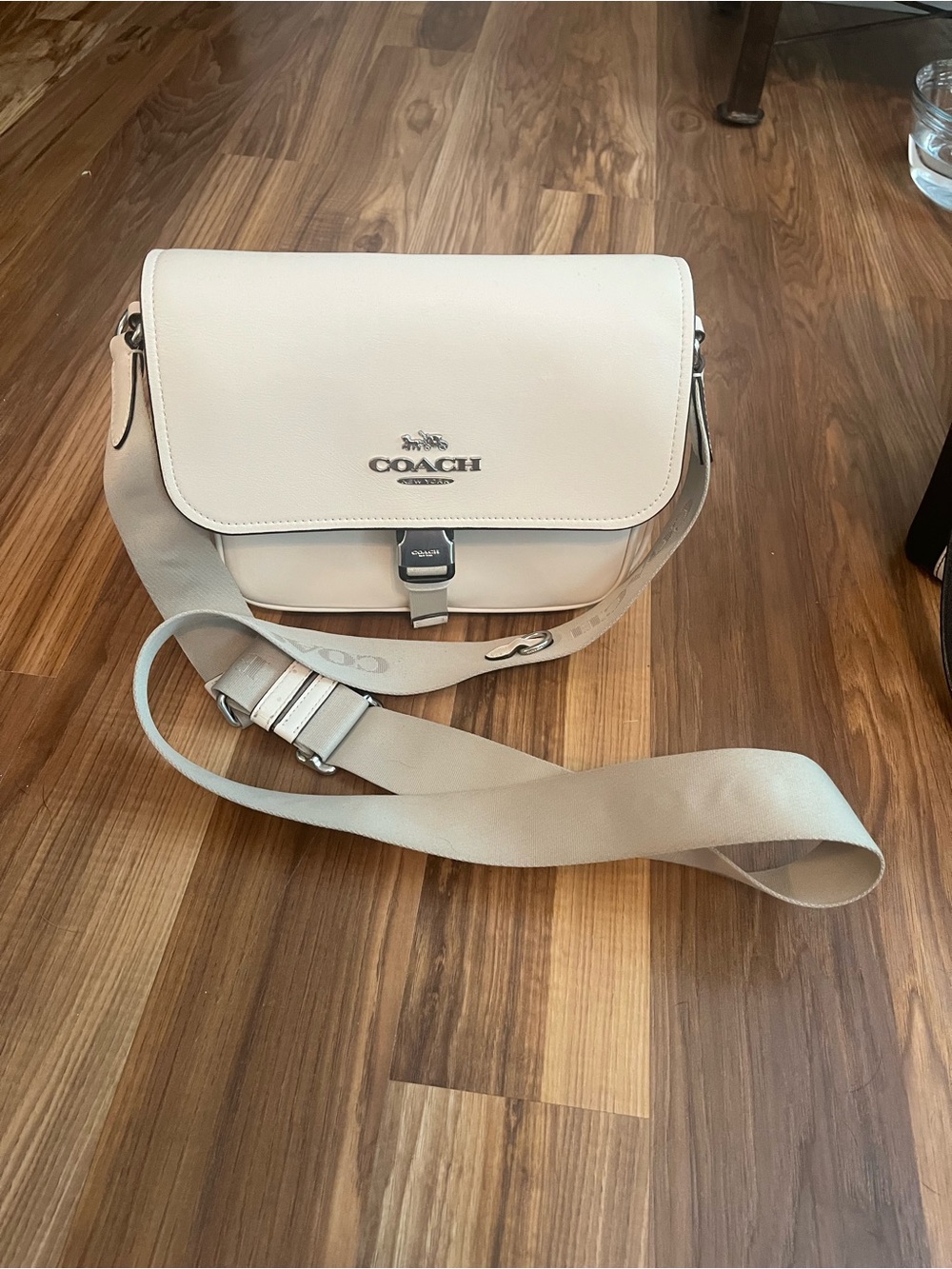 Coach Cream Pebbled Leather Crossbody with Wide Strap